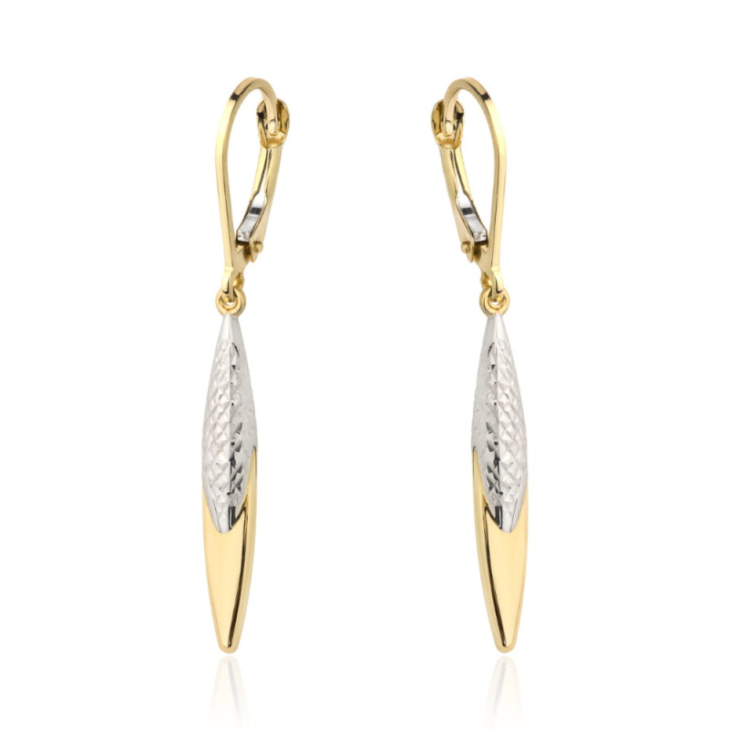 Kolczyki złota łezka zdobiona białym złotem