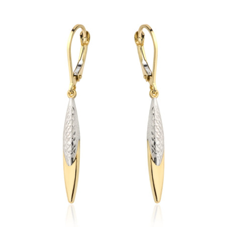 Kolczyki złota łezka zdobiona białym złotem