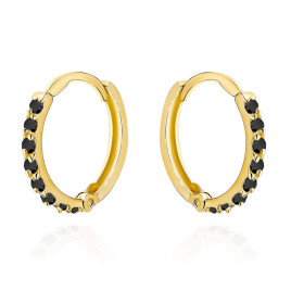 Kolczyki złote kółeczko wysadzane czarnymi cyrkoniami