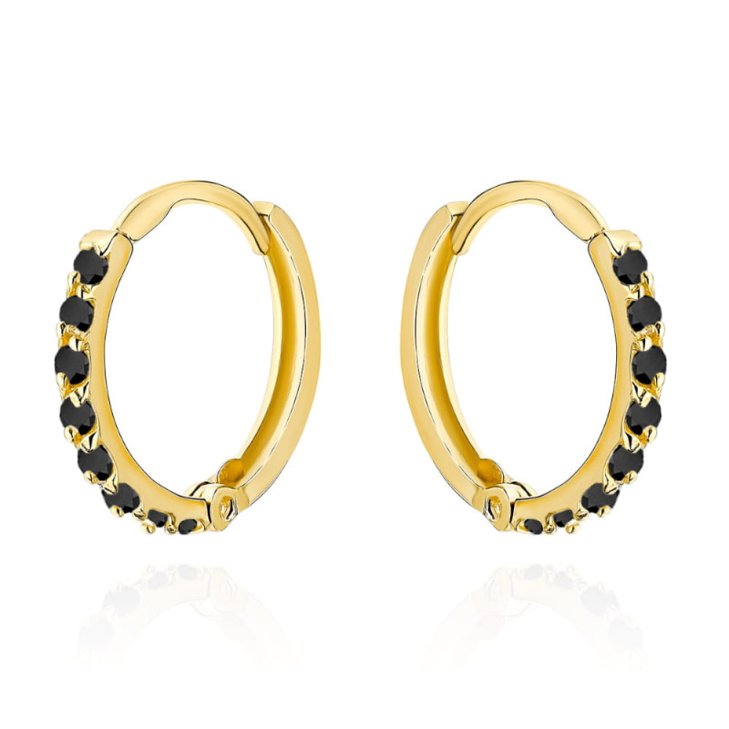 Kolczyki złote kółeczko wysadzane czarnymi cyrkoniami Kolczyki złote kółeczko wysadzane czarnymi cyrkoniami