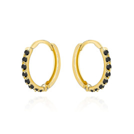 Kolczyki złote kółeczko wysadzane czarnymi cyrkoniami