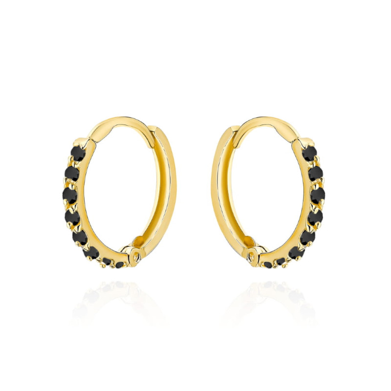 Kolczyki złote kółeczko wysadzane czarnymi cyrkoniami Kolczyki złote kółeczko wysadzane czarnymi cyrkoniami