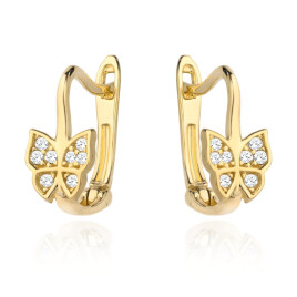 Kolczyki złoty motylek z cyrkoniami na zapięciu angielskim