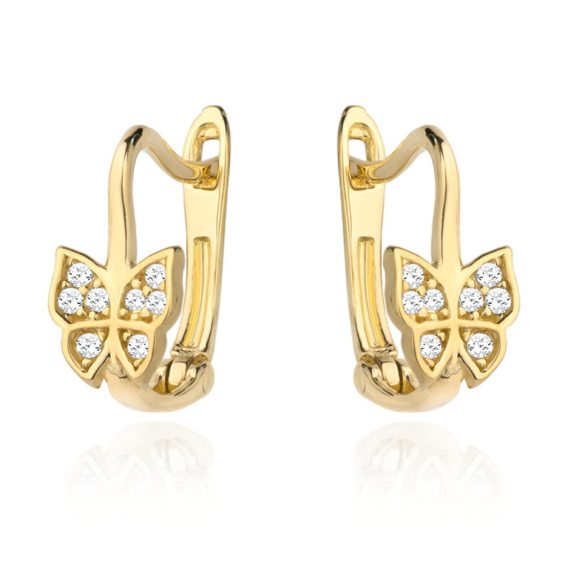 Kolczyki złoty motylek z cyrkoniami na zapięciu angielskim