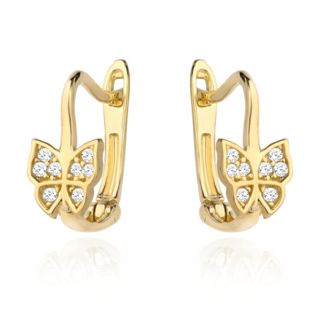 Kolczyki złoty motylek z cyrkoniami na zapięciu angielskim