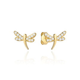 Kolczyki złota ważka wysadzana cyrkoniami