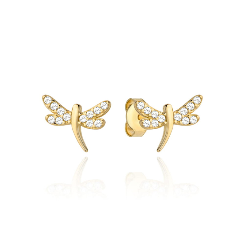 Kolczyki złota ważka wysadzana cyrkoniami