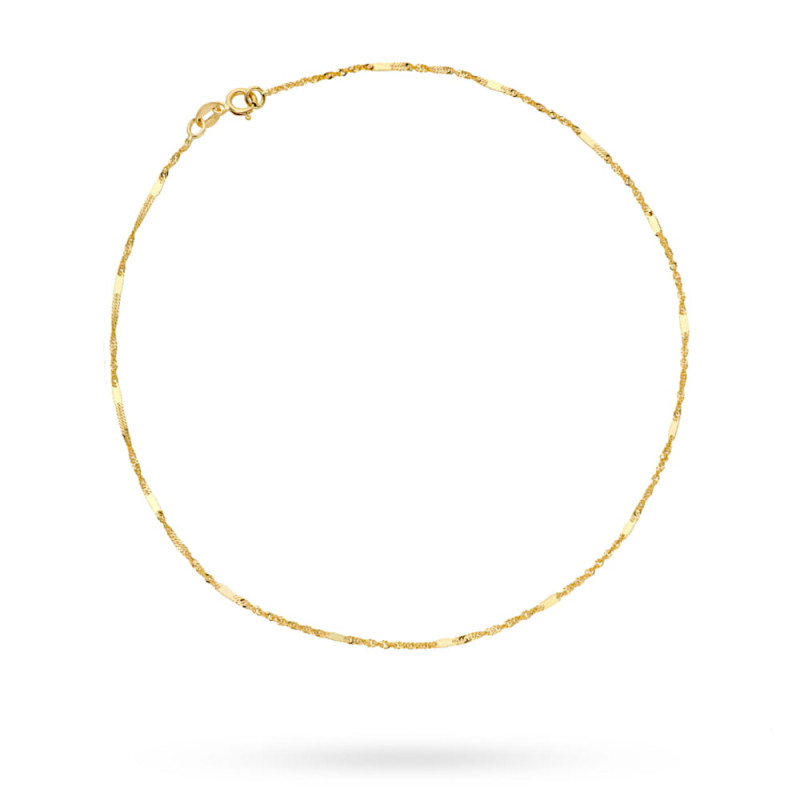 Bransoletka złota na nogę splot Singapure z blaszką