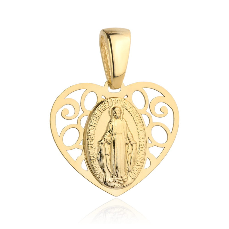 Medalik złoty cudowny w ażurowym sercu pr. 375