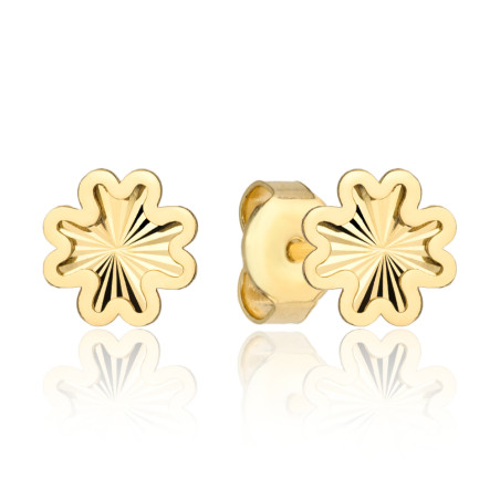 Kolczyki złote diamentowane koniczynki w gładkiej oprawie pr. 375