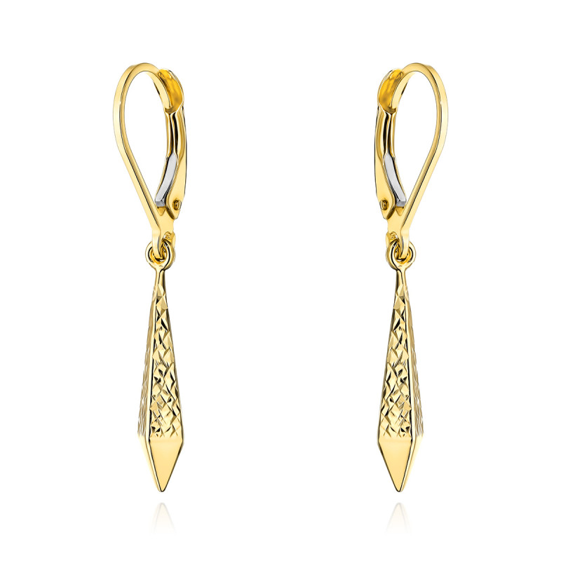 Kolczyki złote romby z diamentowaniem pr. 375