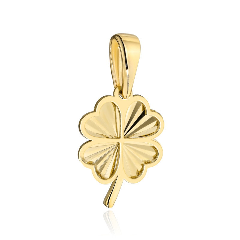 Zawieszka złota diamentowana koniczynka z łodygą pr. 375
