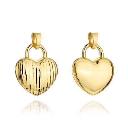 Gold heart padlock pendant with grooved decoration